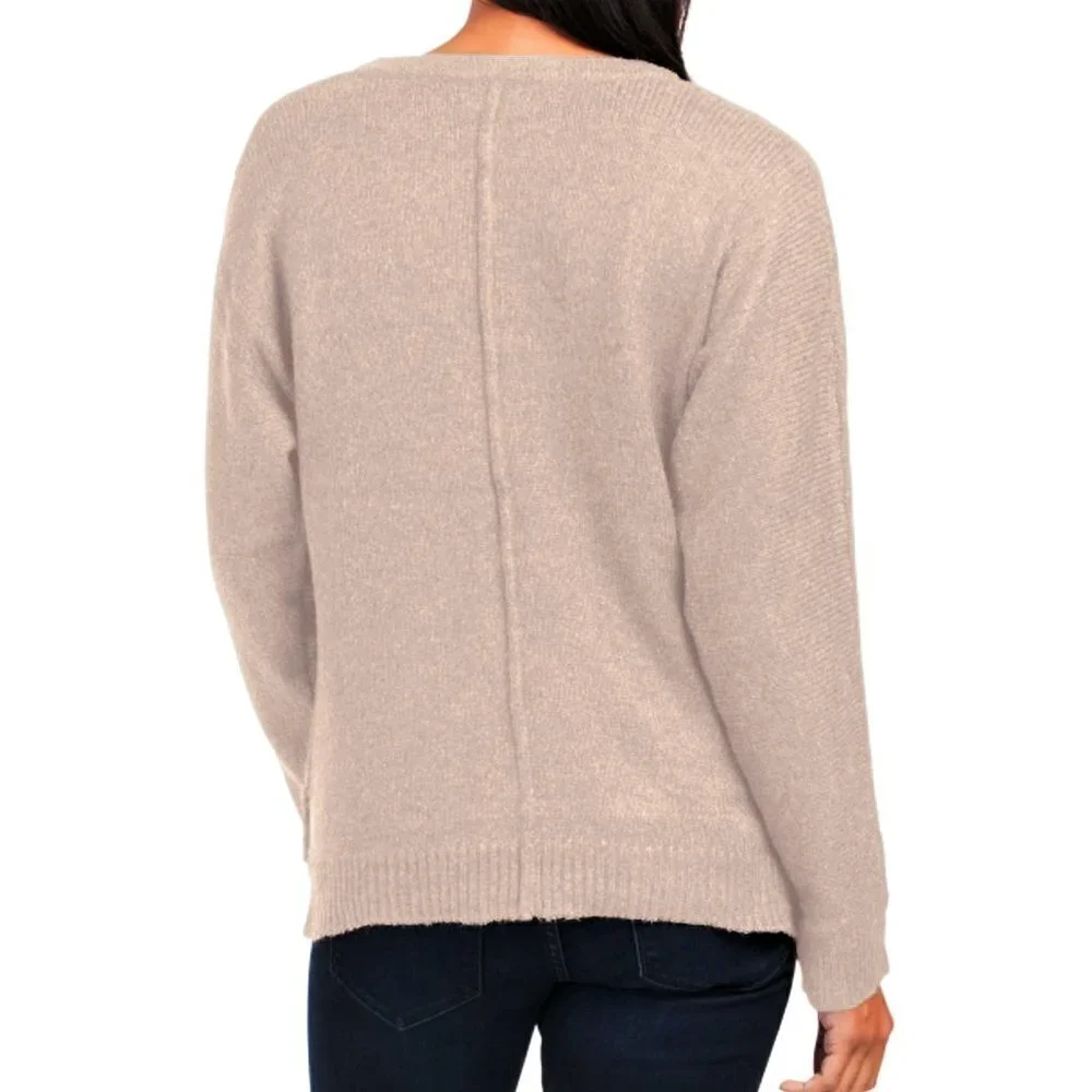 NWT Rachel Zoe Soft Lightweight Knit Hi-low hem V-neck Exposed Seam Sweater - Picture 2 of 3